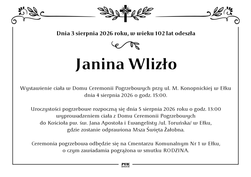 Janina Wlizło - nekrolog
